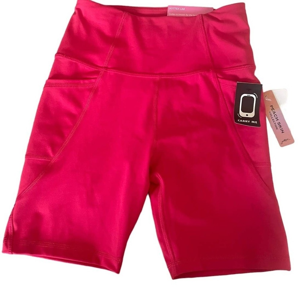 Gottex‎ Women Bike Shorts XS Pink High Rise Compression Pocket Athleisure Biking